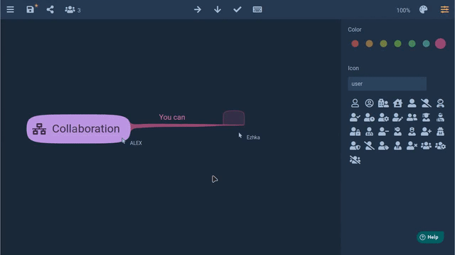 online work with colleagues in a mind map