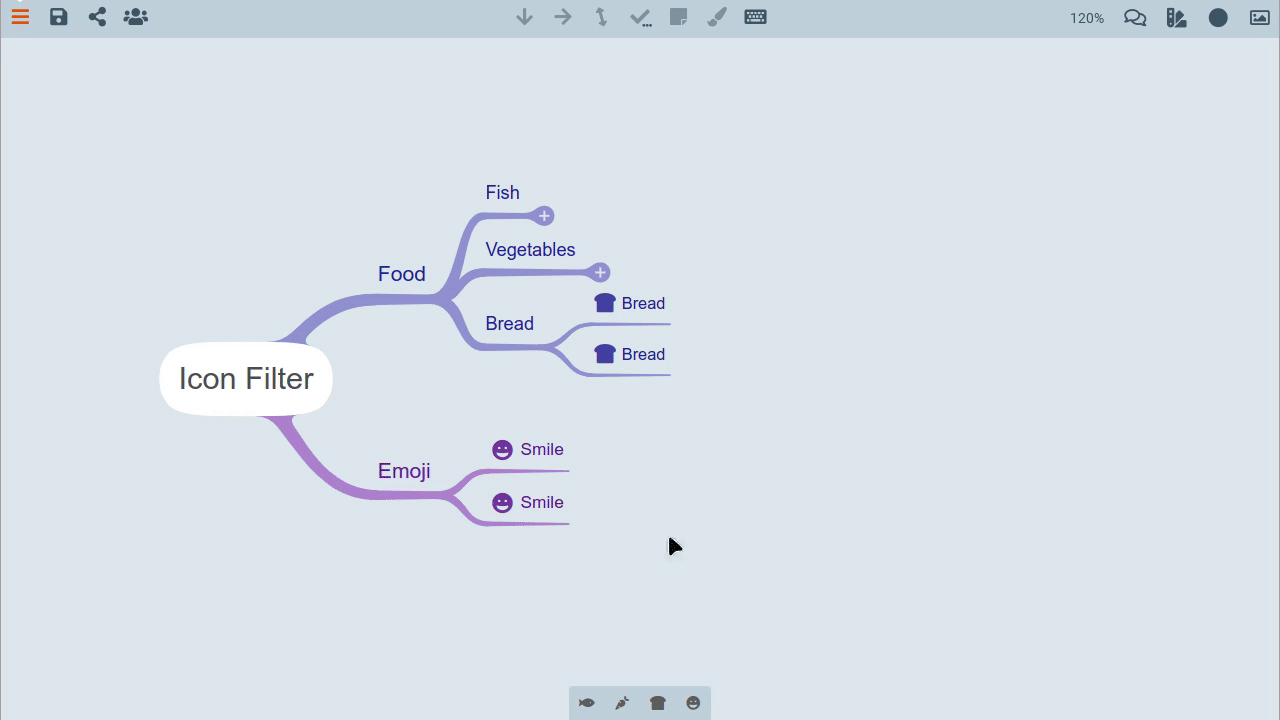 Filter mind map branches by icons